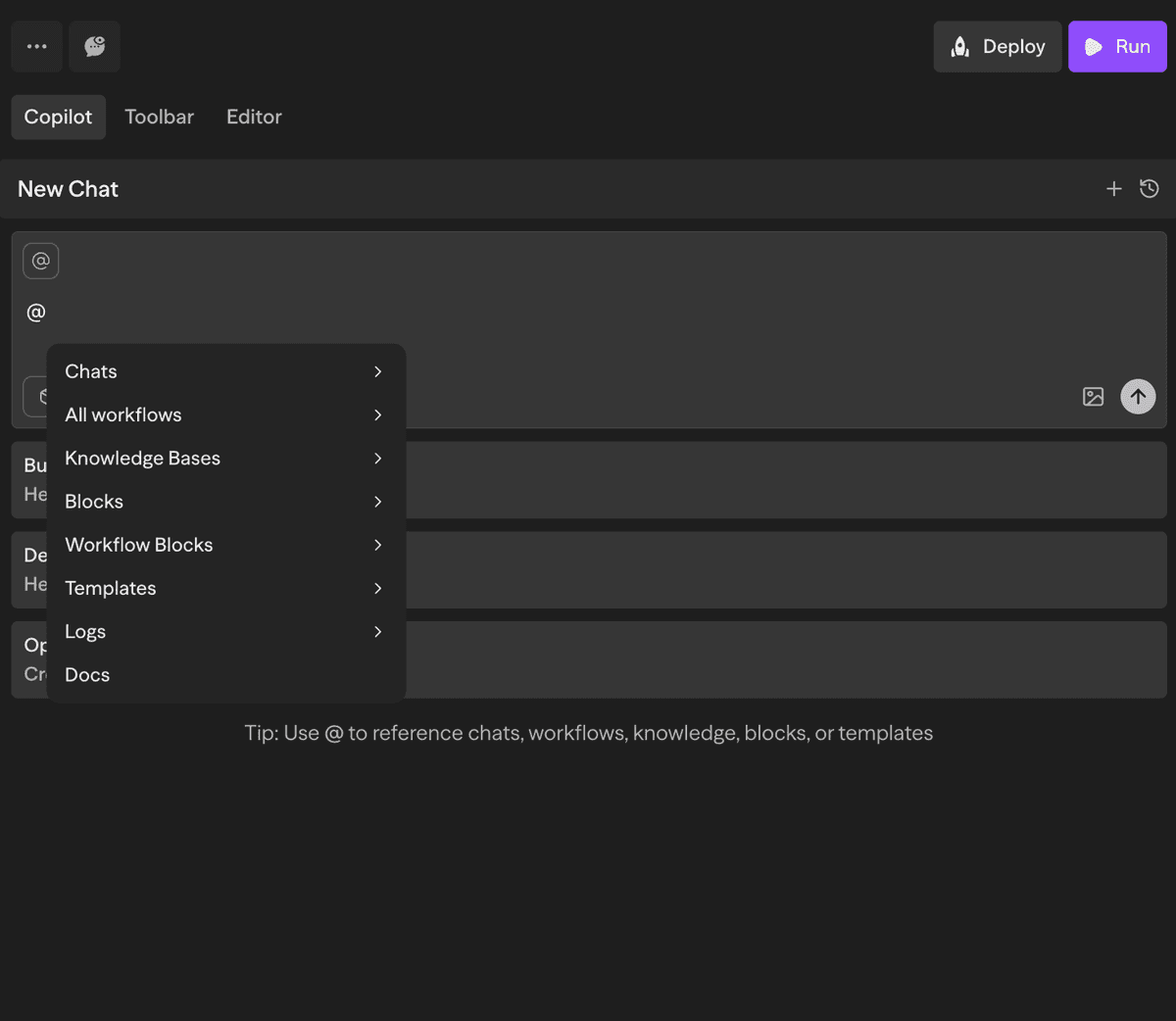 Copilot context menu showing available reference options