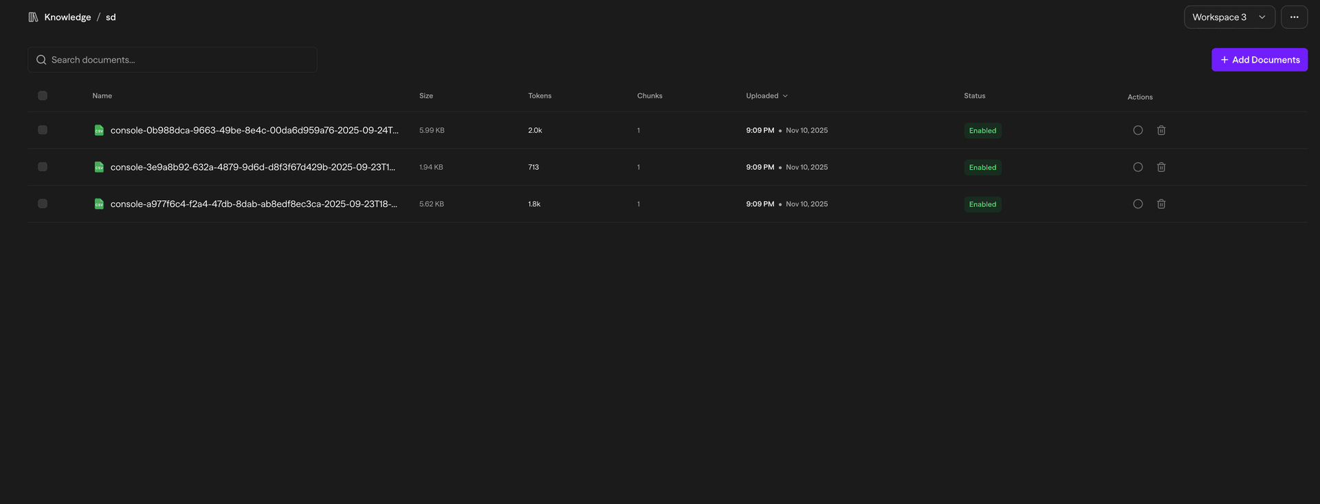 Document chunks view showing processed content