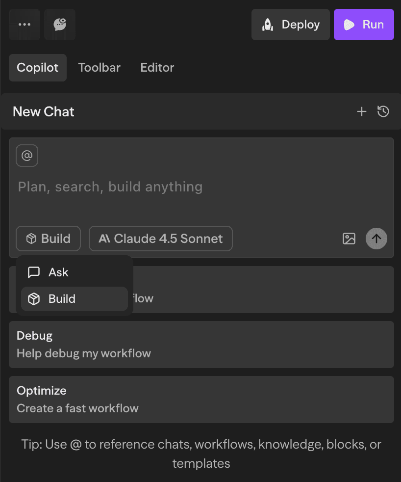 Copilot mode selection interface